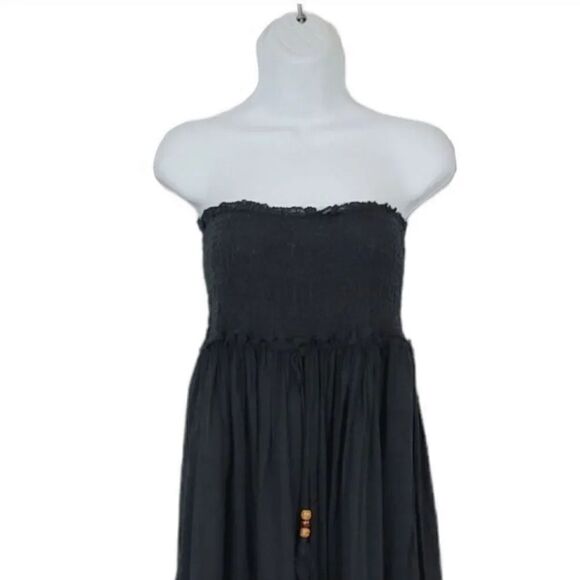 Vintage 90s Denim & Supply Ralph Lauren Strapless Smocked Black Maxi Dress Small - Picture 4 of 10